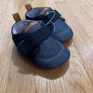 Baby Shoes 0-3 Months, Cloth Blue Denim in Jean , Soft Bottom Sole